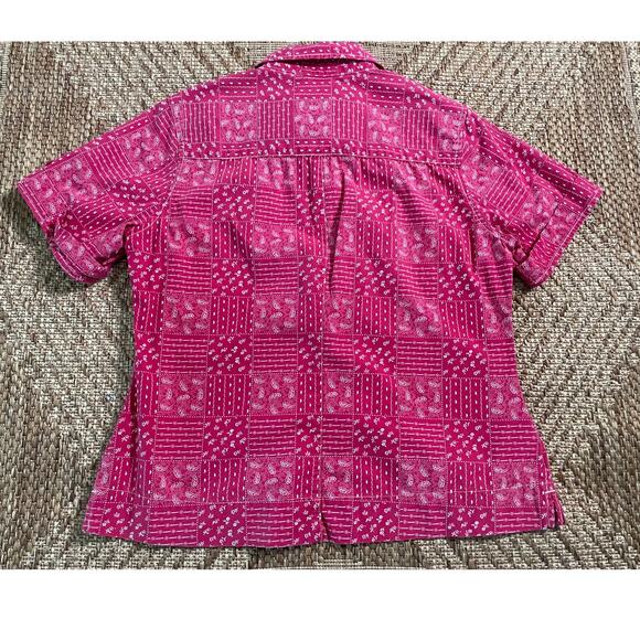 C.E.Schmidt Work Wear Pink 100% cotton bandana pattern button front top SZ M - Picture 5 of 7